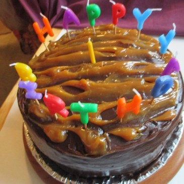 Dark Chocolate Caramel Birthday Cake